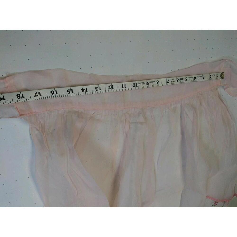 40s 50s Silk Organza Apron Mother Daughter Set Light Pink Red Roses Handkerchief - Picture 13 of 16